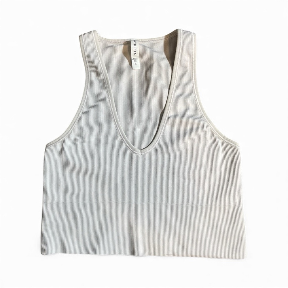H2- Athleta Cream Ribbed Athletic Tank Top Women’s Small